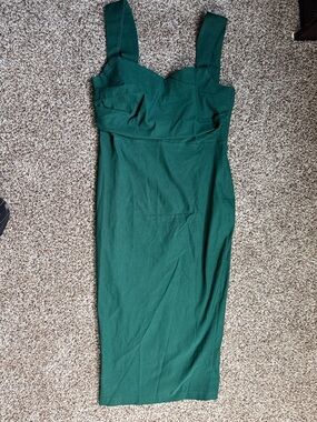 Forest Green Midi Sheath Dress with Wide Straps